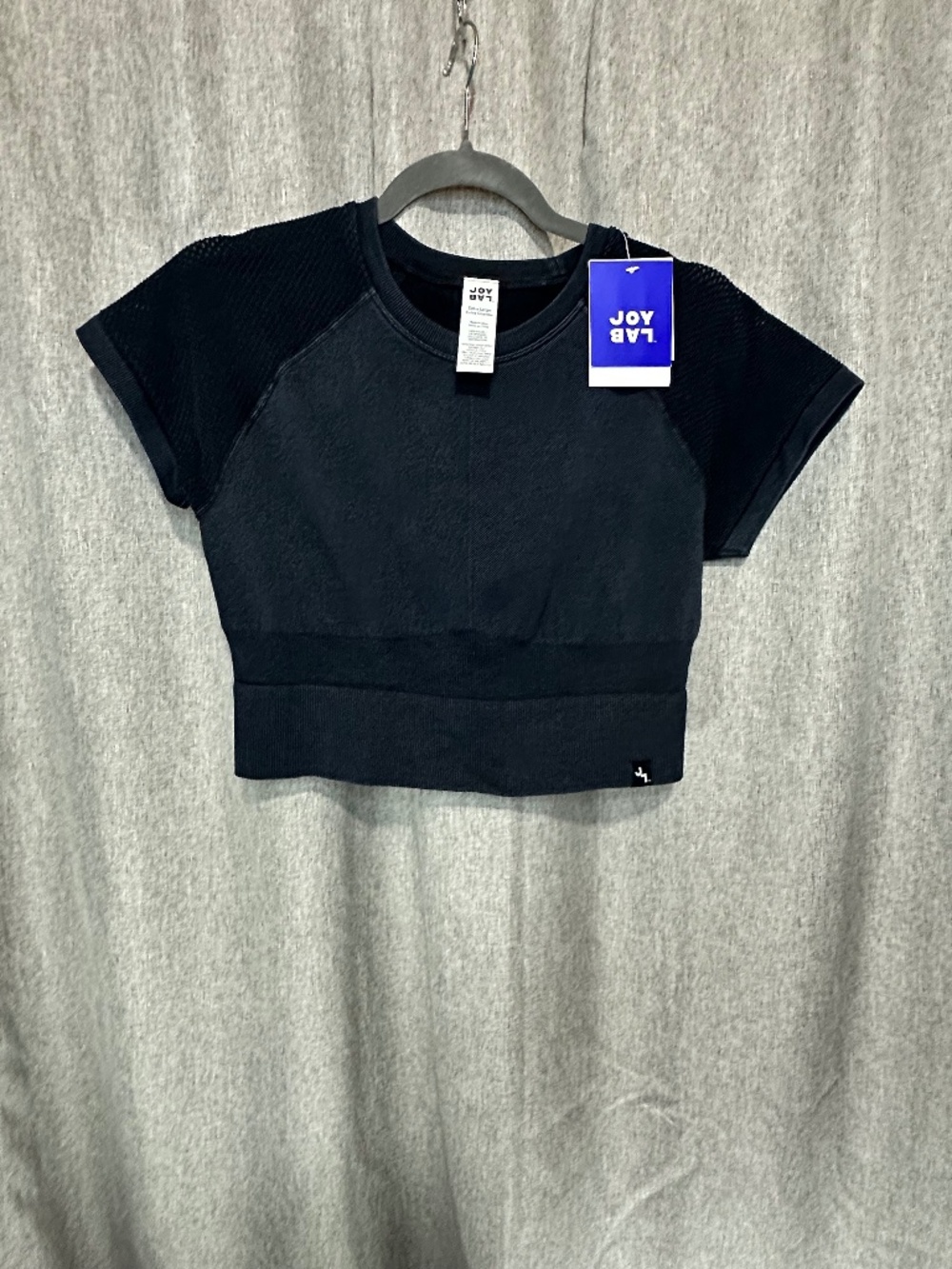 NWT JoyLab Black Seamless Short Sleeve Mesh Crop Top XL